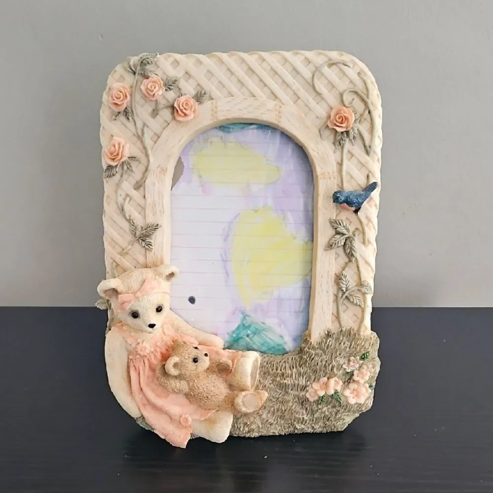 Vintage  Ceramic Photo Frame With Little Girl Bear